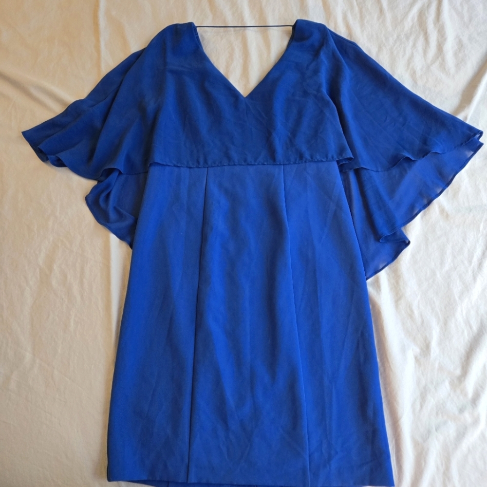 Roz & Ali sz 8 Cobalt Blue Sheath Dress with Sheer Capelet Wedding Party Evening